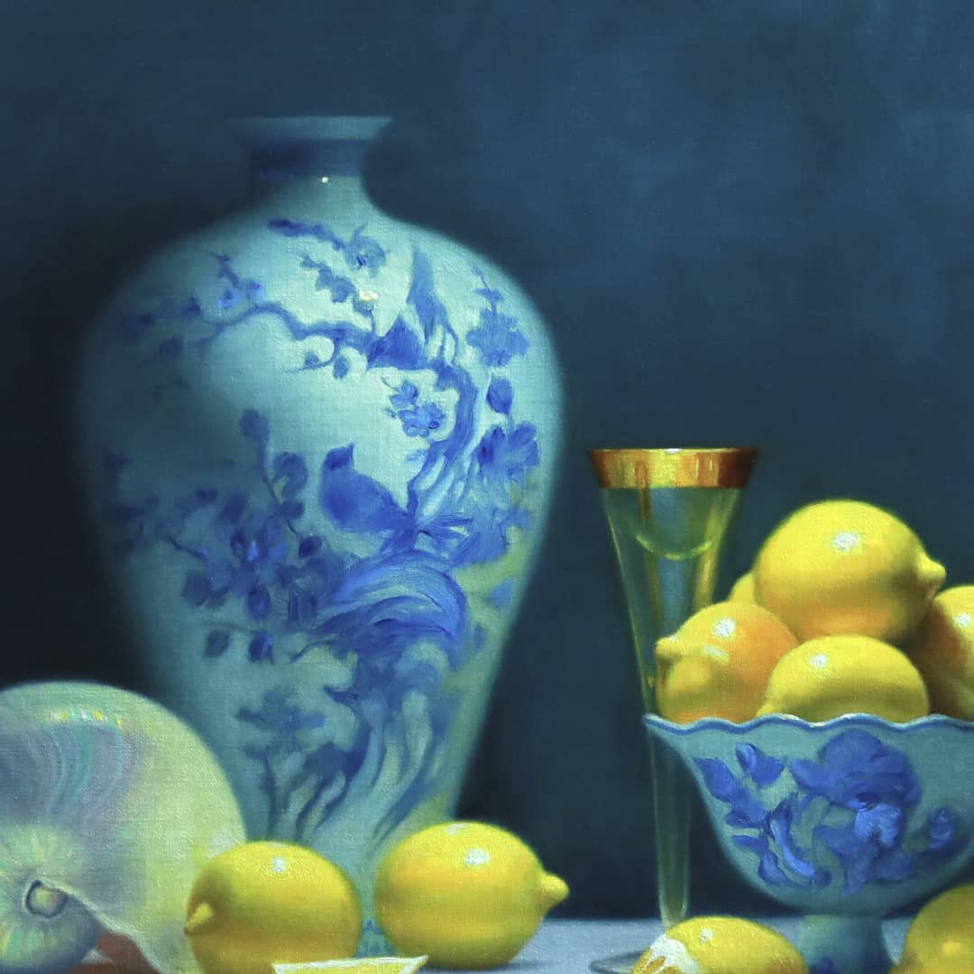 Vicki Sullivan (Archibald Prize Finalist 2026) painting ~ 'Citrus Celebration' @ Curate Art & Design in Daylesford, Victoria (formerly Sorrento).