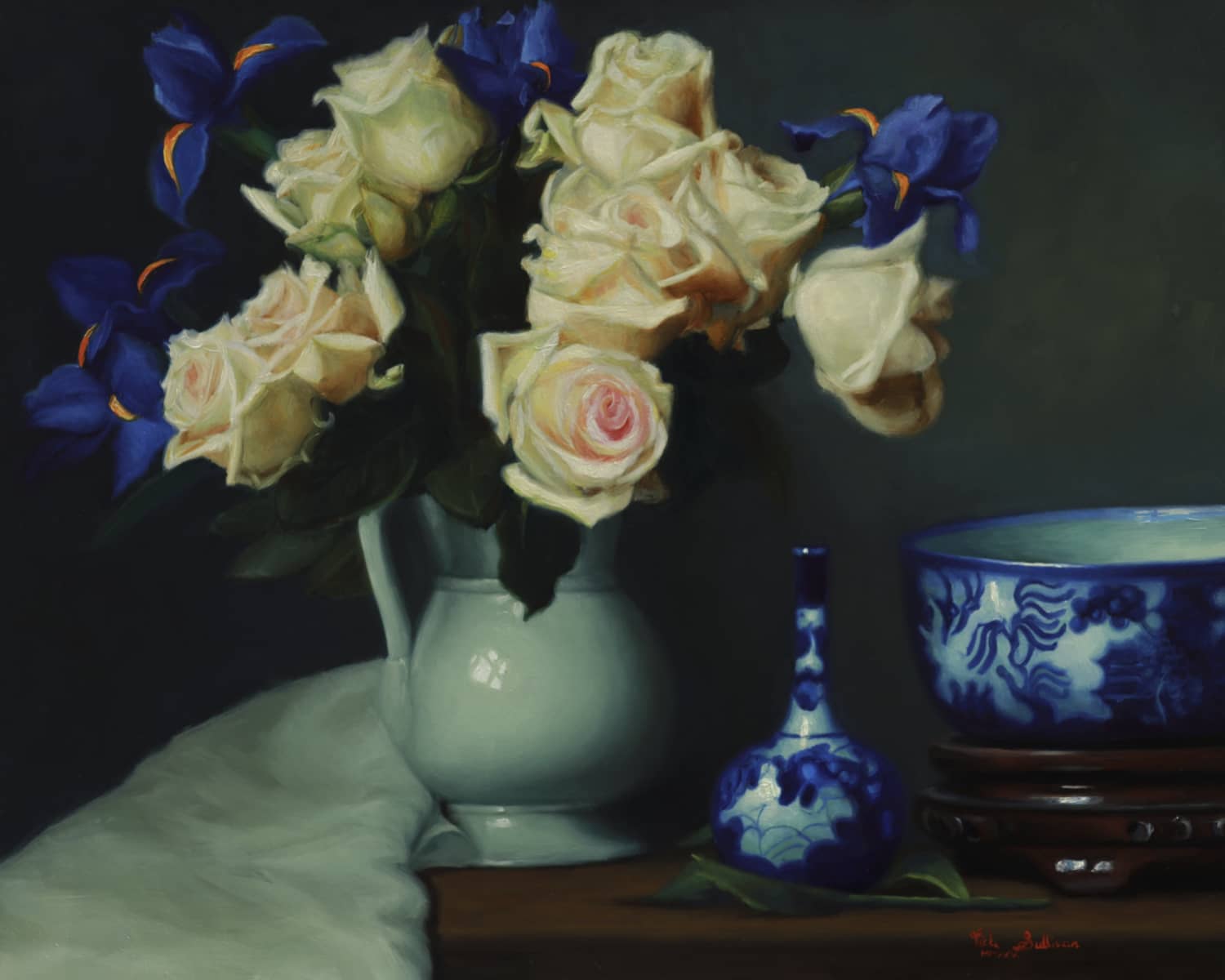 Vicki Sullivan (ARC Living Master) painting ~ 'Roses with Iris' - Available at Curate Art & Design in Sorrento, 90mins from Melbourne.