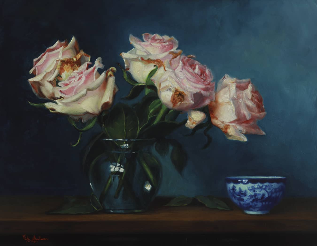 Vicki Sullivan (ARC Living Master) painting ~ 'Roses with Tea Bowl' - Available at Curate Art & Design in Sorrento, 90mins from Melbourne.
