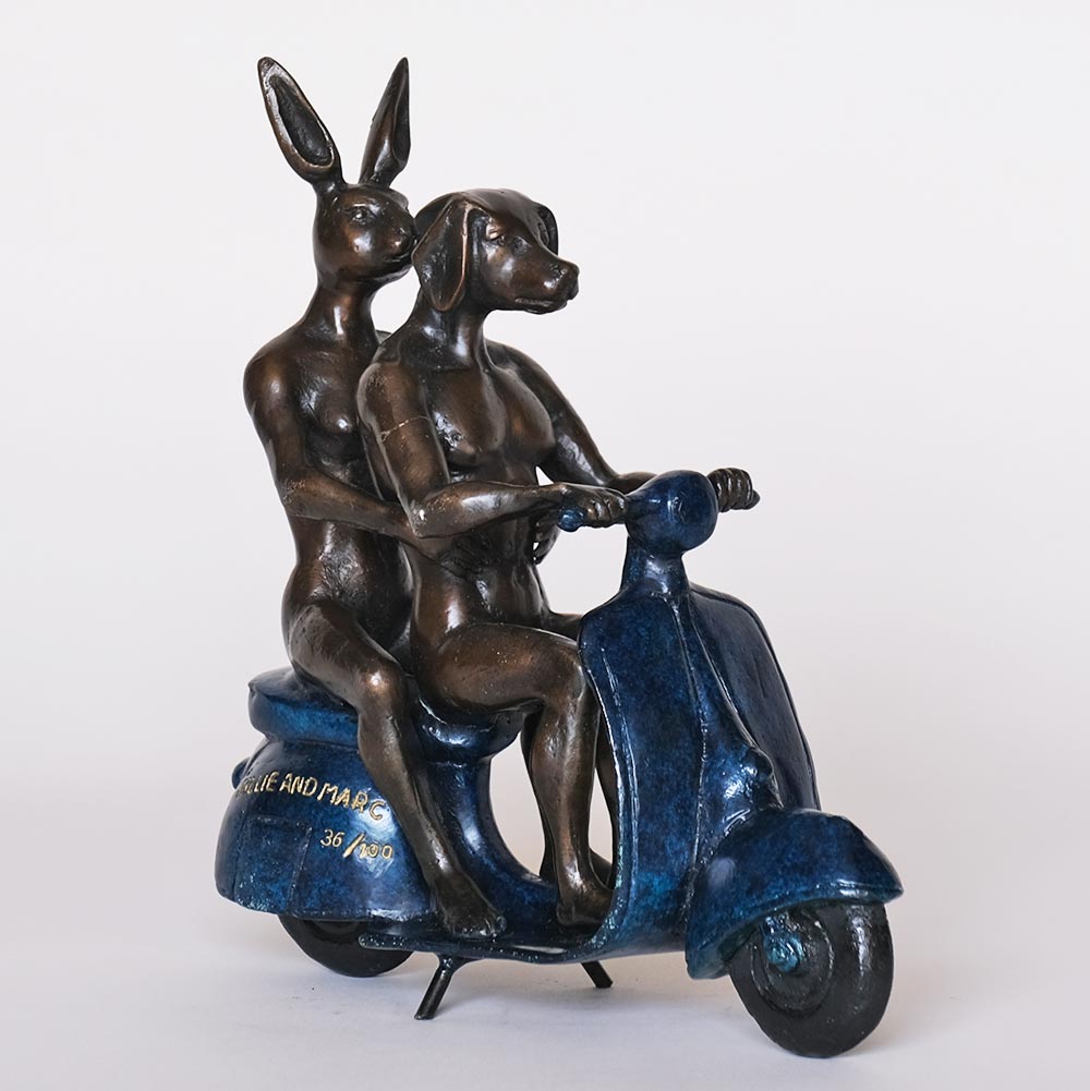 Gillie and Marc Sculpture ~ 'They Were the Authentic Vespa Riders in Rome' (Blue) - Curate Art & Design Gallery in Sorrento Mornington Peninsula Melbourne