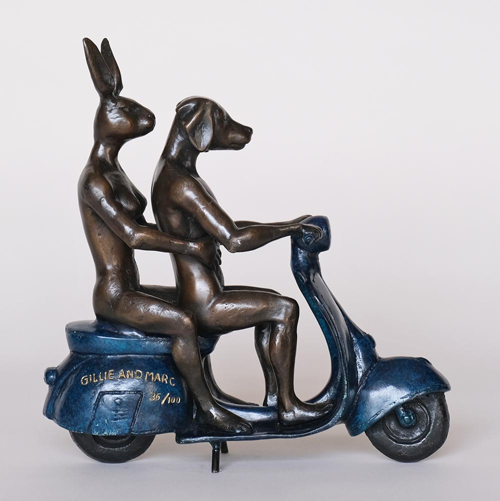 Gillie and Marc Sculpture ~ 'They Were the Authentic Vespa Riders in Rome' (Blue) - Curate Art & Design Gallery in Sorrento Mornington Peninsula Melbourne