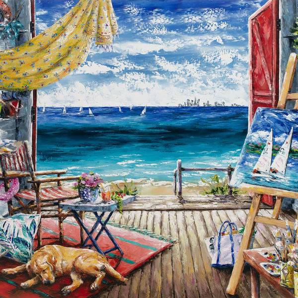 Australian Artist Esther Shohet Painting ~ 'If I Had a Beach Box' - Curate Art & Design Gallery in Sorrento Mornington Peninsula Melbourne