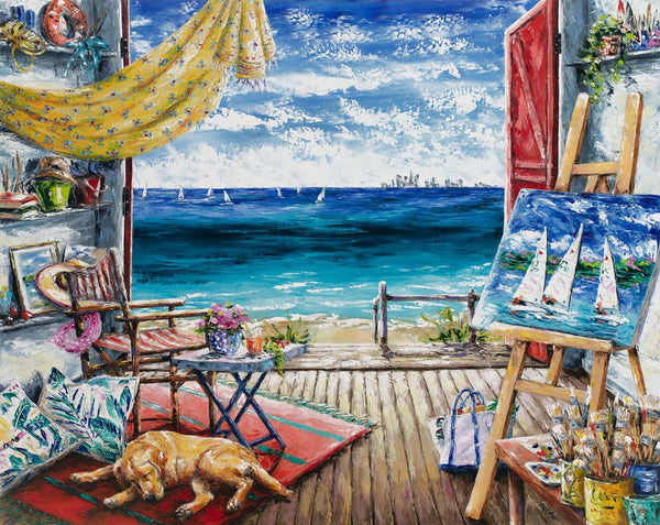 Australian Artist Esther Shohet Painting ~ 'If I Had a Beach Box' - Curate Art & Design Gallery in Sorrento Mornington Peninsula Melbourne
