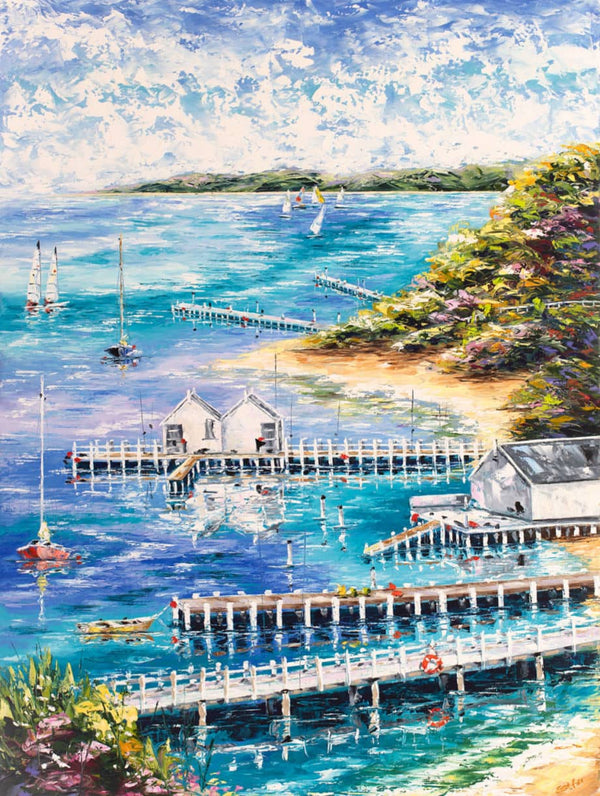 Australian Artist Esther Shohet Painting ~ 'The Jetties' - Curate Art & Design Gallery Sorrento Mornington Peninsula Melbourne