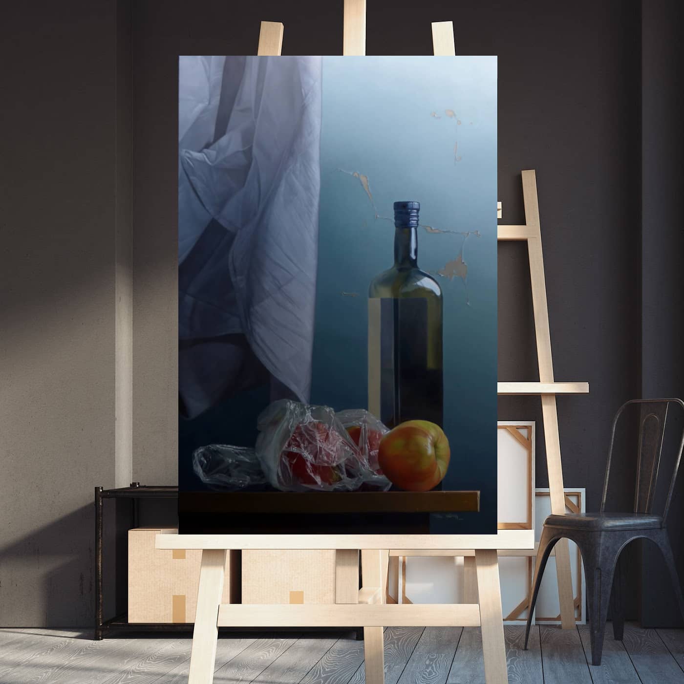 Peninsula Based Australian Artist Jim Stagg Painting ~ 'Apples and Olive Oil' - Curate Art & Design Gallery Sorrento Mornington Peninsula Melbourne