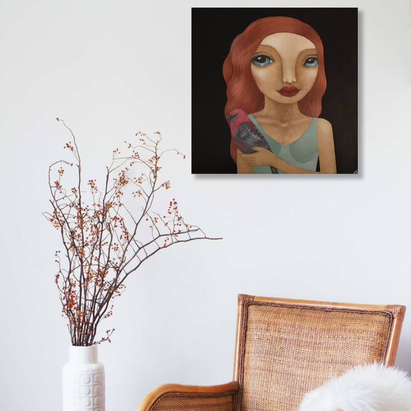 Australian Artist Liz McKay Painting ~ 'The Girl and the Finch' - Curate Art & Design Gallery Sorrento Mornington Peninsula Melbourne