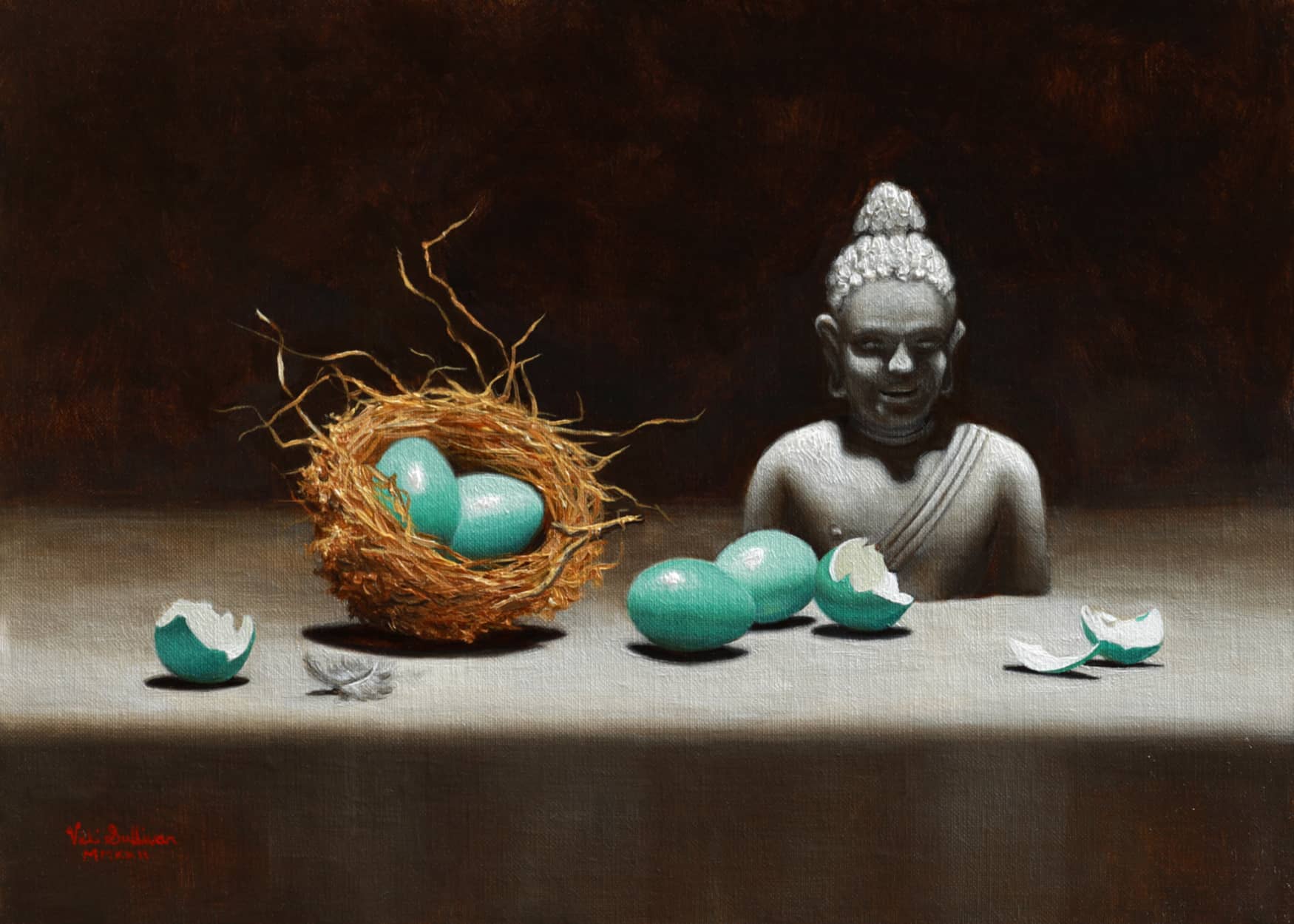 Vicki Sullivan Painting ~ 'Blue Eggs with Buddha' - Curate Art & Design Gallery Sorrento Mornington Peninsula Melbourne