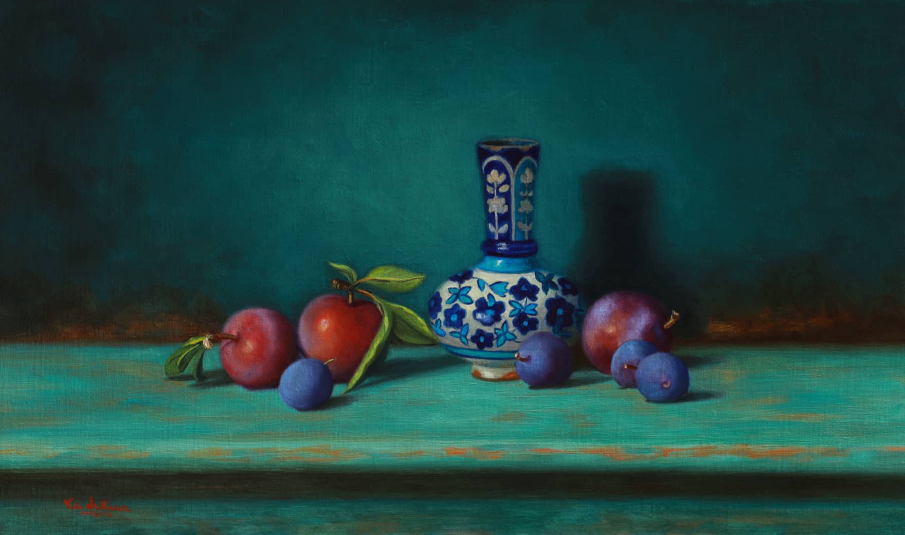 Vicki Sullivan Painting ~ 'Iznik Vase with Plums'' - Curate Art & Design Gallery Sorrento Mornington Peninsula Melbourne