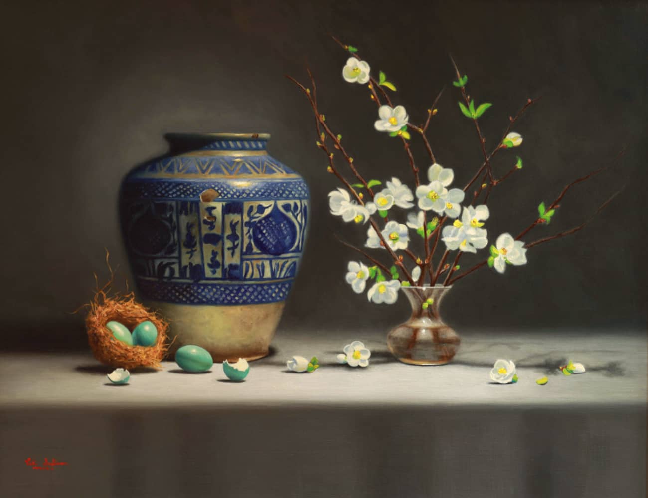 Australian Artist Vicki Sullivan Painting ~ 'Persian Vase with Japonica' - Curate Art & Design Gallery Sorrento Mornington Peninsula Melbourne