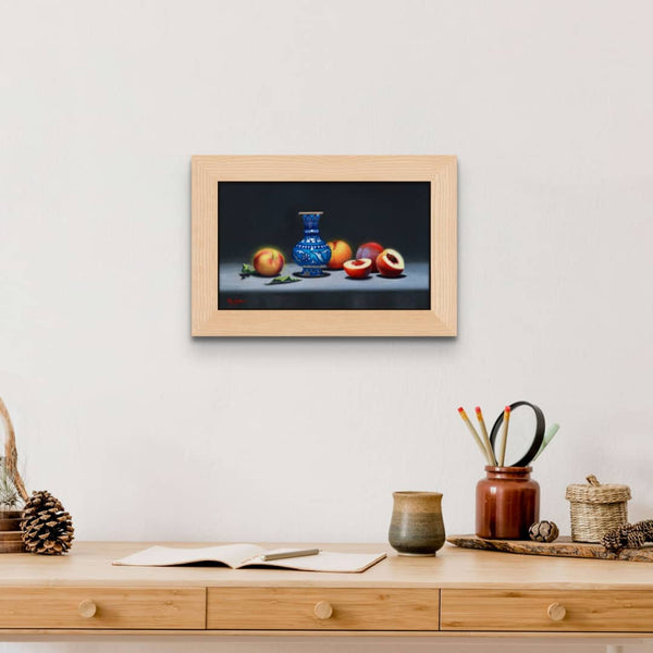 Australian Artist (ARC Living Master) Vicki Sullivan Painting ~ 'Peaches with Persian Tznik Vase' - Curate Art & Design Gallery Sorrento Mornington Peninsula Melbourne