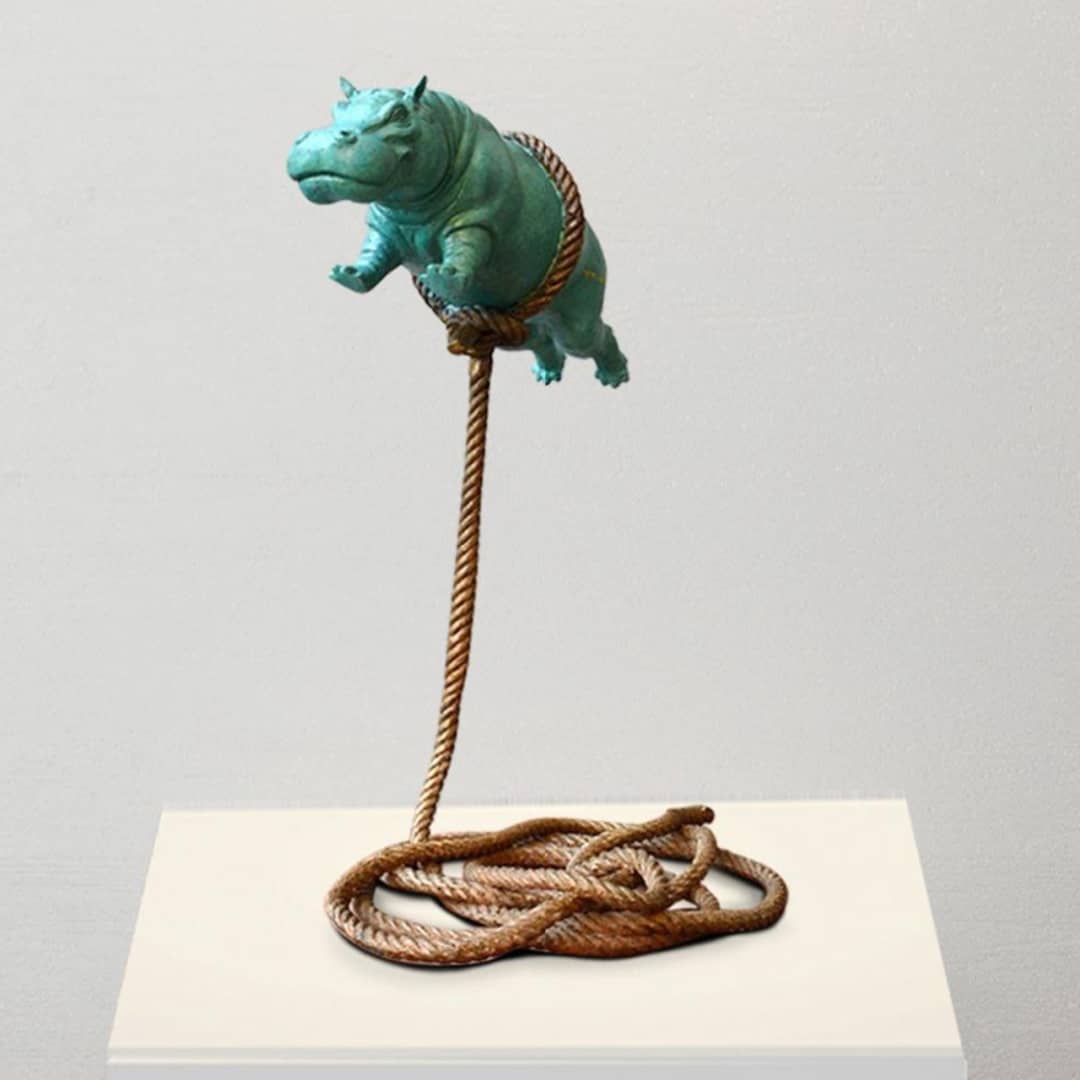 Gillie and Marc Sculpture ~ 'Flying Hippo on Short Rope' Green - Curate Art & Design Gallery Sorrento Mornington Peninsula Melbourne
