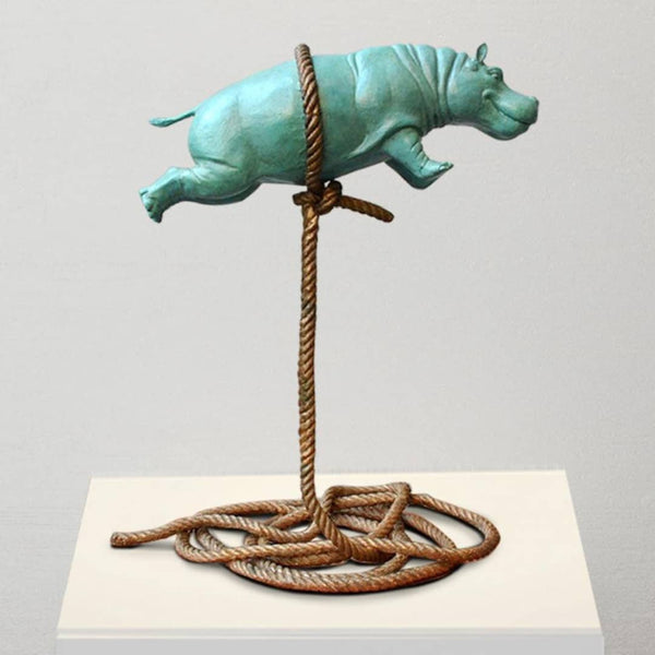 Gillie and Marc Sculpture ~ 'Flying Hippo on Short Rope' Green - Curate Art & Design Gallery Sorrento Mornington Peninsula Melbourne