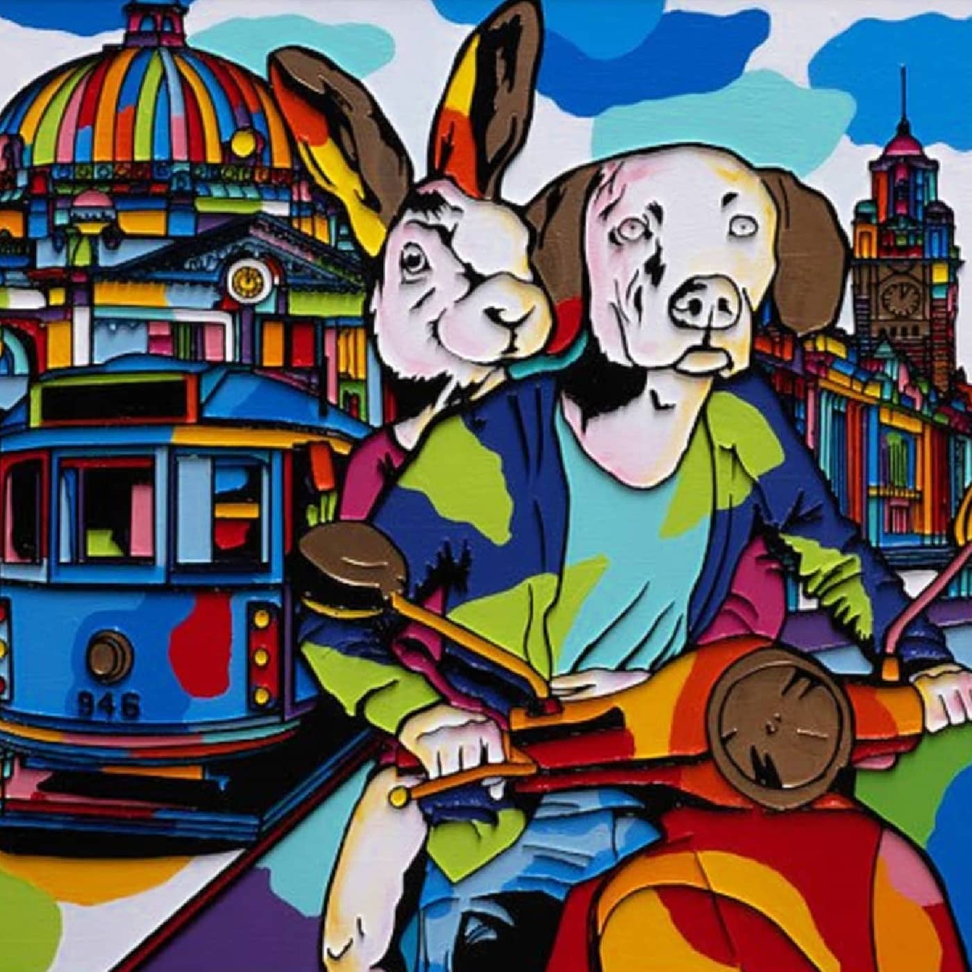Australian Artistic Duo Gillie and Marc Painting ~ 'Melbourne Lovers' - Curate Art & Design Gallery Sorrento Mornington Peninsula Victoria