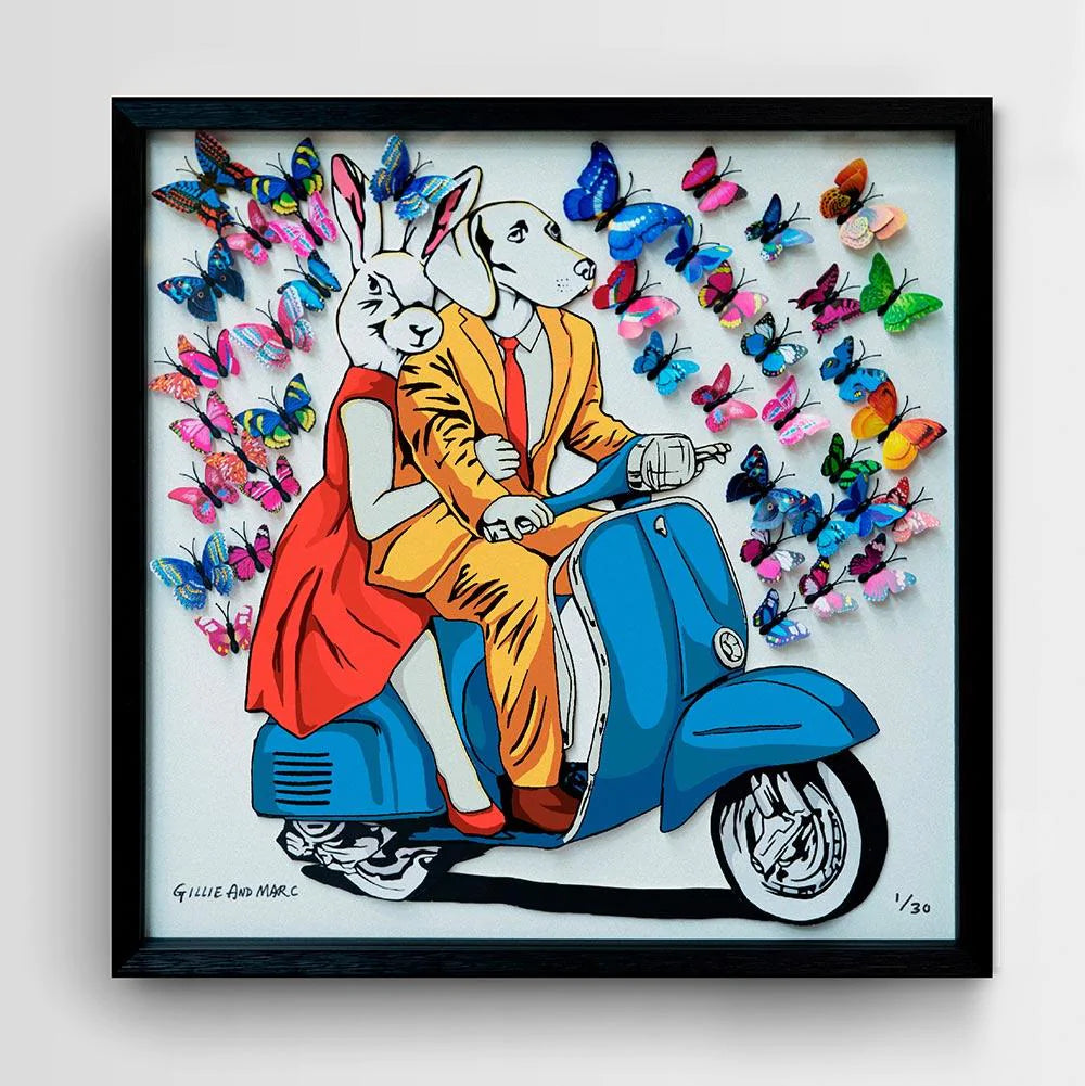 Australian Artists Gillie and Marc 3D Collage ~ 'They Had a Blue Vespa That Made Their Heart Flutter' - Curate Art & Design Gallery in Sorrento Mornington Peninsula Melbourne