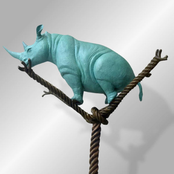 Australian Artists Gillie and Marc Bronze Sculpture ~ 'Rhino on a Tree Rope of Life' - Curate Art & Design Gallery Sorrento Mornington Peninsula Melbourne