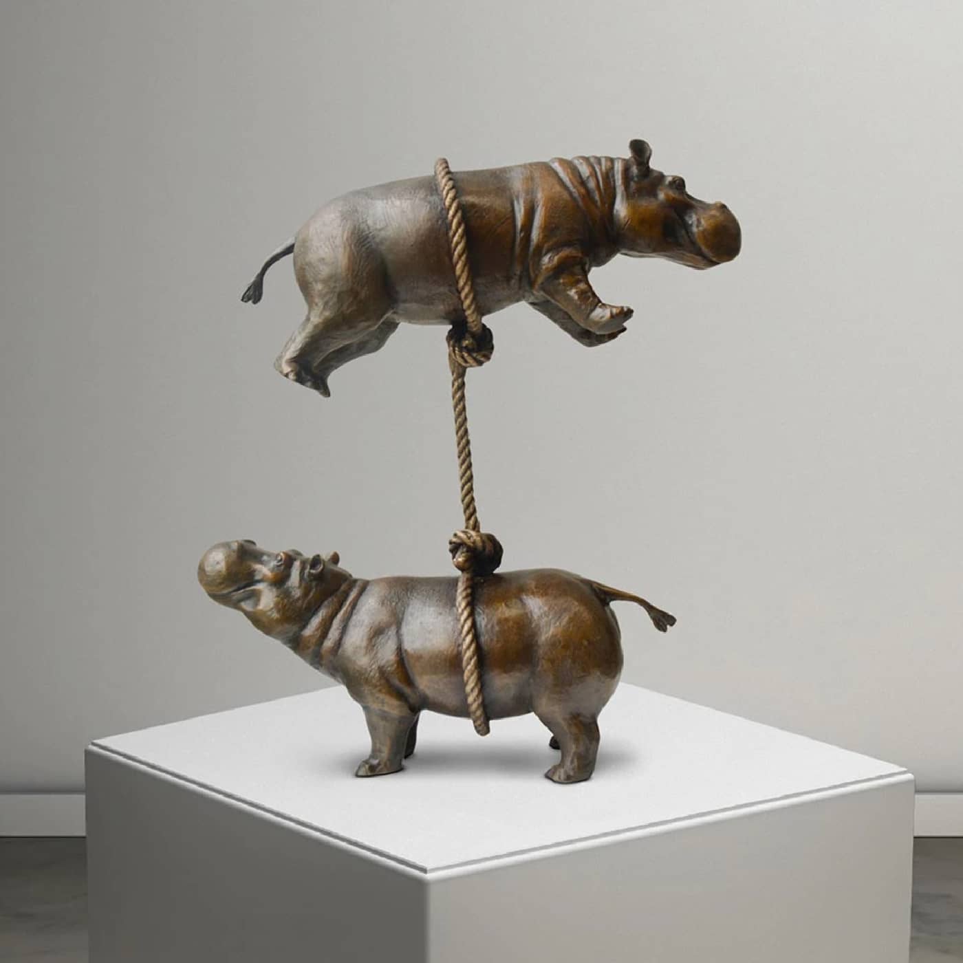Gillie and Marc Bronze Sculpture ~ 'Hippos Support Each Other' - Curate Art & Design Gallery Sorrento Mornington Peninsula Melbourne