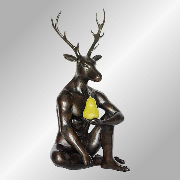 Gillie and Marc Bronze Sculpture ~ 'Deerman Grew a Pear' (Green) - Curate Art & Design Gallery Sorrento Mornington Peninsula Melbourne