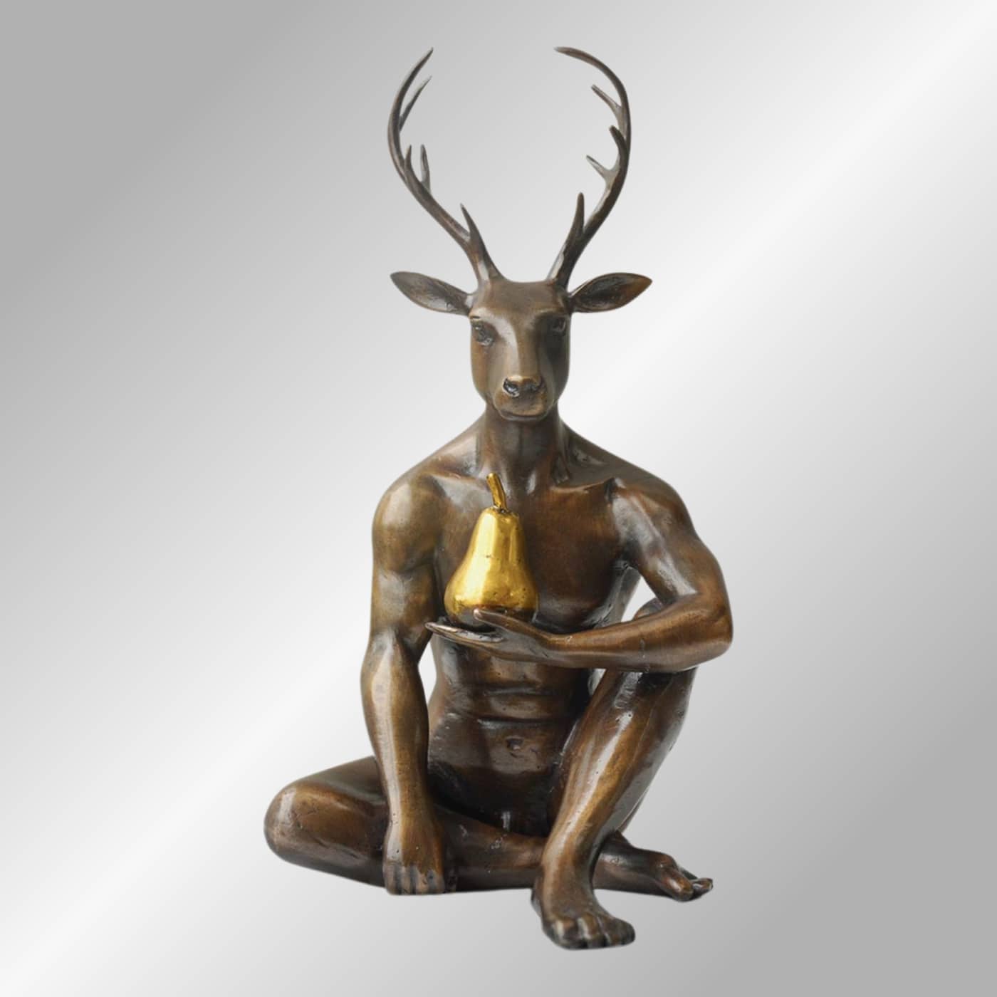 Gillie and Marc Bronze Sculpture ~ 'Deerman Grew a Pear' (Gold) - Curate Art & Design Gallery Sorrento Mornington Peninsula Melbourne