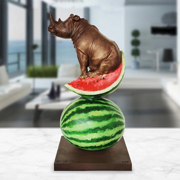 Gillie and Marc Sculpture (Bronze) ~ 'Rhinos Love Watermelons' - Curate Art & Design Gallery Sorrento Mornington Peninsula Melbourne