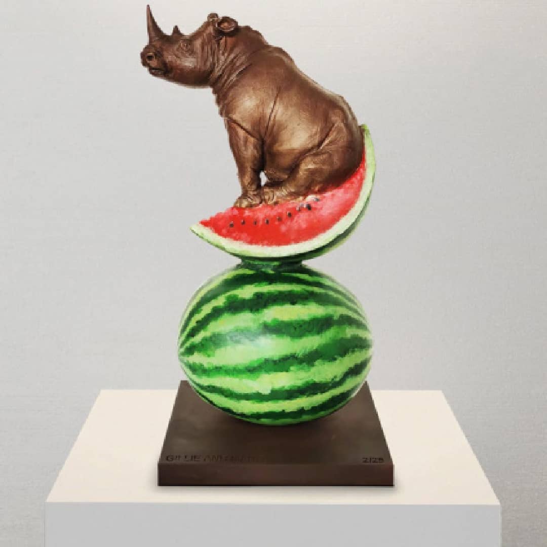 Gillie and Marc Sculpture (Bronze) ~ 'Rhinos Love Watermelons' - Curate Art & Design Gallery Sorrento Mornington Peninsula Melbourne