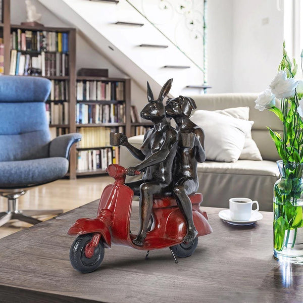 Gillie and Marc Bronze Sculpture ~ 'Their Morning Ride Started With Coffee and a Kiss' (Red) - Curate Art & Design Gallery Sorrento Mornington Peninsula Melbourne