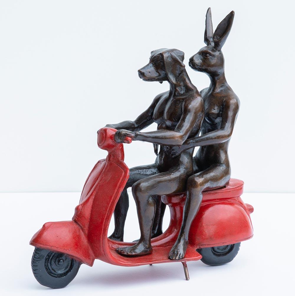 Gillie and Marc Bronze Sculpture ~ 'They Were the Authentic Vespa Riders' (Red) - Curate Art & Design Gallery Sorrento Mornington Peninsula Melbourne