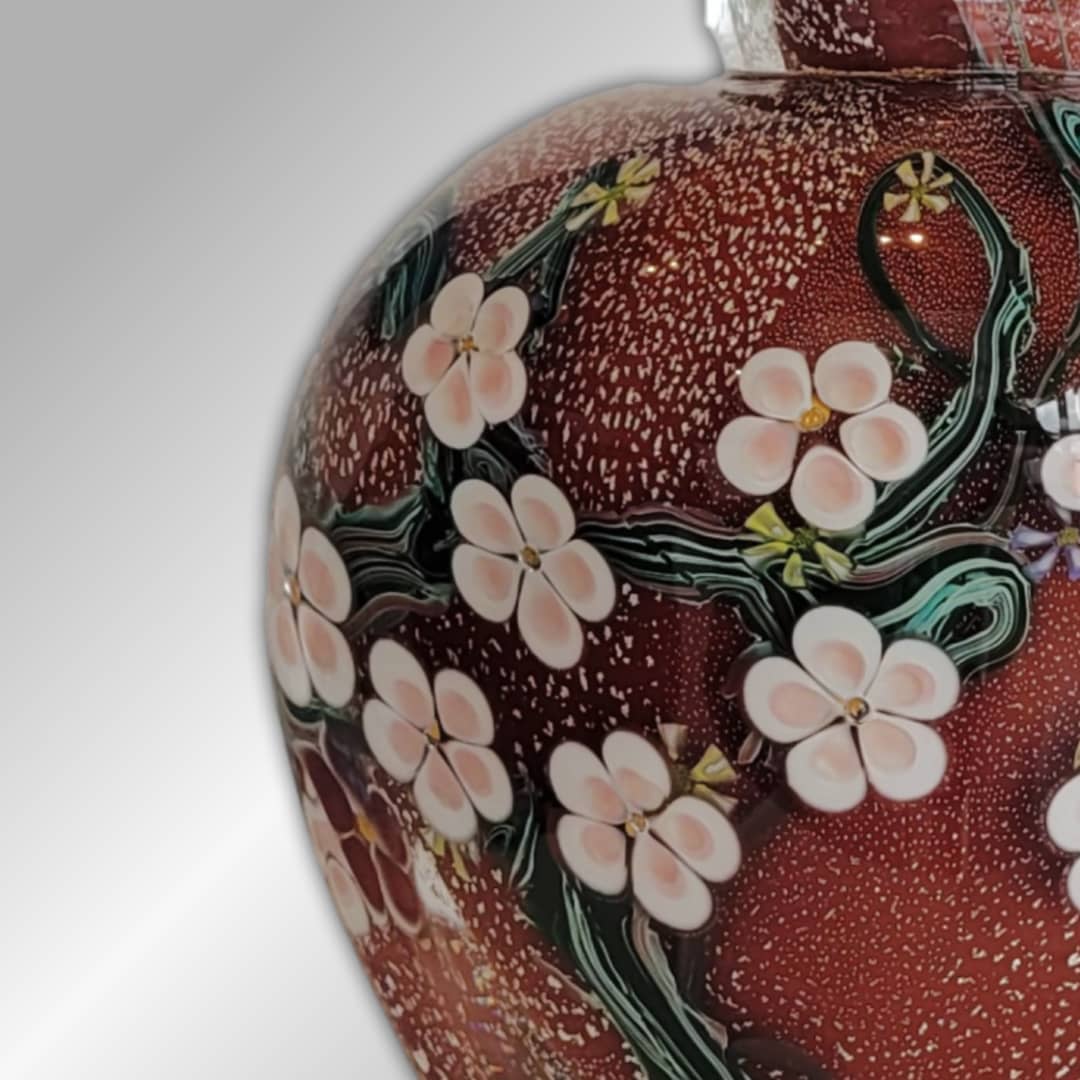 Anne Clifton Glass ~ 'Wildflower Bottle in Pomegranate with Pink Flowers' - Curate Art & Design Gallery Sorrento Melbourne