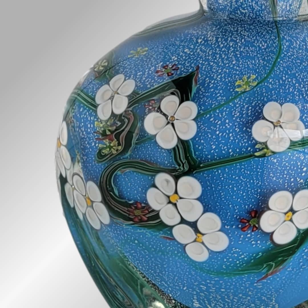 Australian Glass Anne Clifton Glass ~ 'Wildflower Bottle, Stratus with White Flowers' - Curate Art & Design Gallery in Sorrento Mornington Peninsula Melbourne