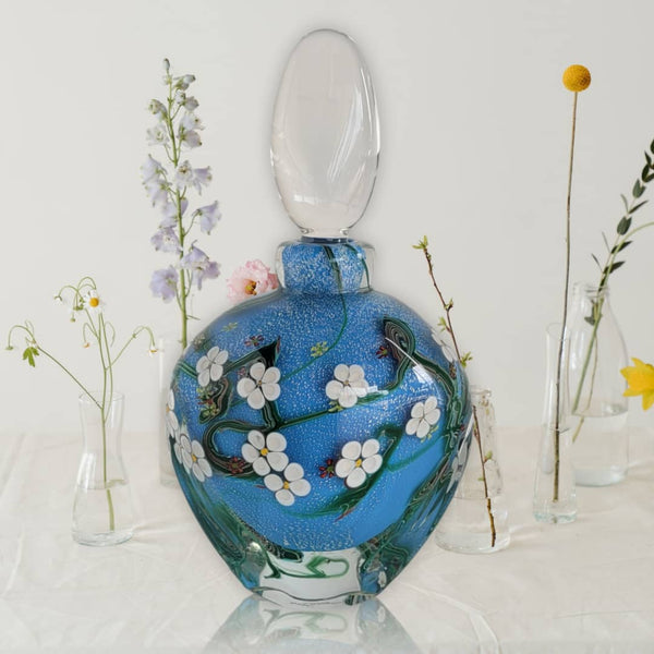 Australian Glass Anne Clifton Glass ~ 'Wildflower Bottle, Stratus with White Flowers' - Curate Art & Design Gallery in Sorrento Mornington Peninsula Melbourne