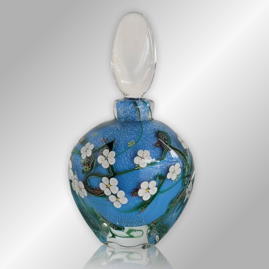 Australian Glass Anne Clifton Glass ~ 'Wildflower Bottle, Stratus with White Flowers' - Curate Art & Design Gallery in Sorrento Mornington Peninsula Melbourne