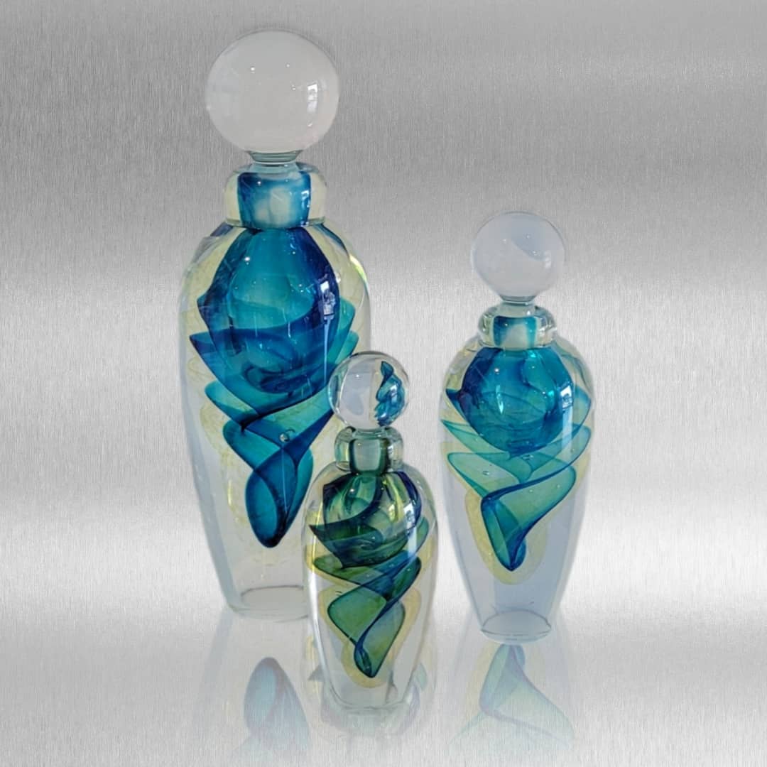 Peter Bowles Glass ~ 'Aurora Bottle in Jade & Olive' (Med) (Sold)
