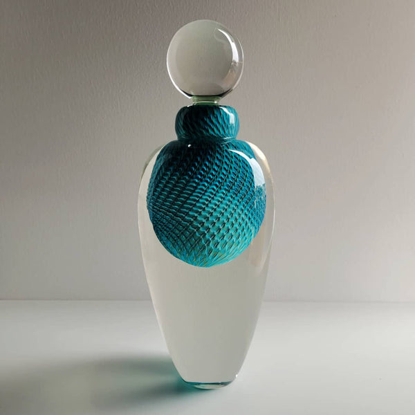 Peter Bowles Glass ~ 'Caneworks Bottle in Aqua' - Curate Art & Design Gallery Sorrento Mornington Peninsula