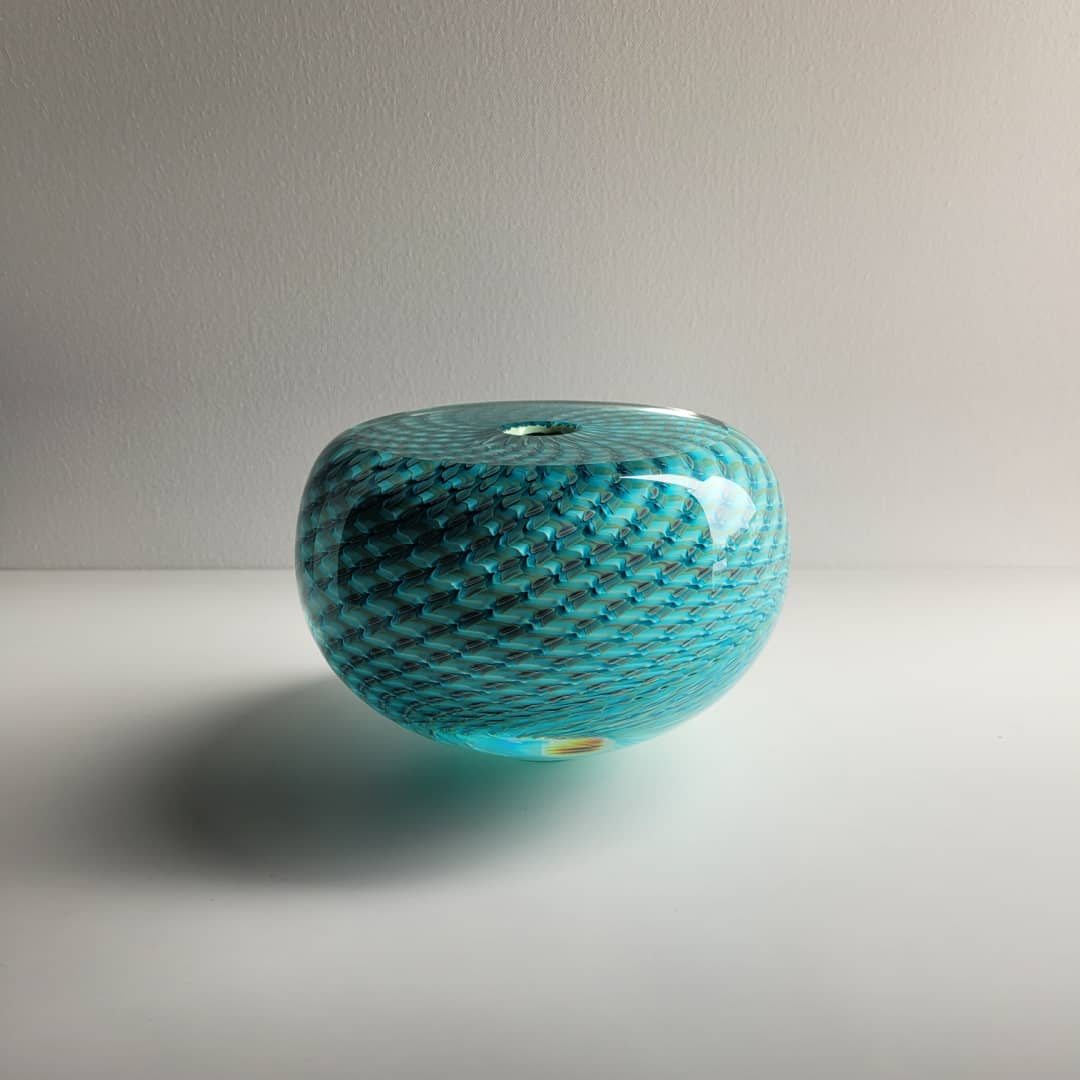 Peter Bowles Glass ~ 'Caneworks Vase in Aqua Large' - Curate Art & Design Gallery Sorrento Mornington Peninsula