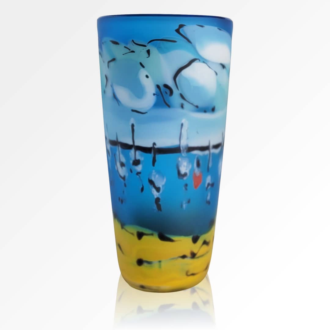 Roberta Easton Glass Vase ~ 'The Little Red Boat' (Cylinder) - Curate Art & Design Gallery Sorrento Mornington Peninsula Melbourne
