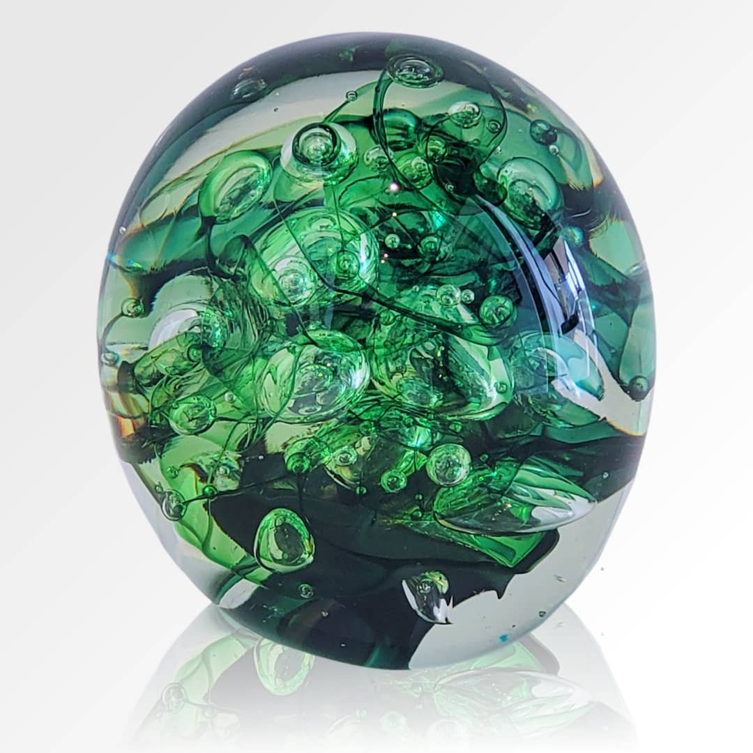 Peninsula-Based Australian Glass Artist Roberta Easton ~ 'Bubbly Sphere, Moss' - Curate Art & Design Gallery Sorrento Mornington Peninsula Melbourne