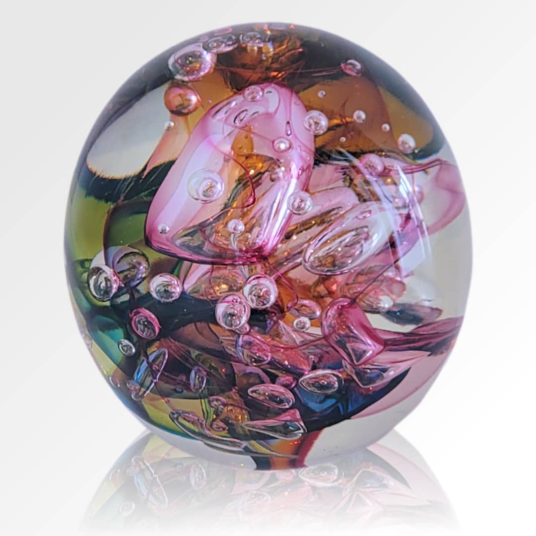 Peninsula-Based Australian Glass Artist Roberta Easton ~ 'Bubbly Sphere, Rose Garden' - Curate Art & Design Gallery Sorrento Mornington Peninsula Melbourne