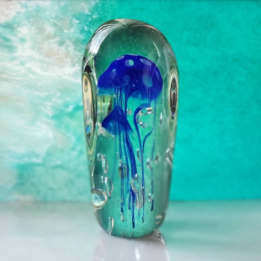 Sean O'Donoghue Glass ~ 'Jellyfish, Double, Blue' - Curate Art & Design Gallery Sorrento Victoria
