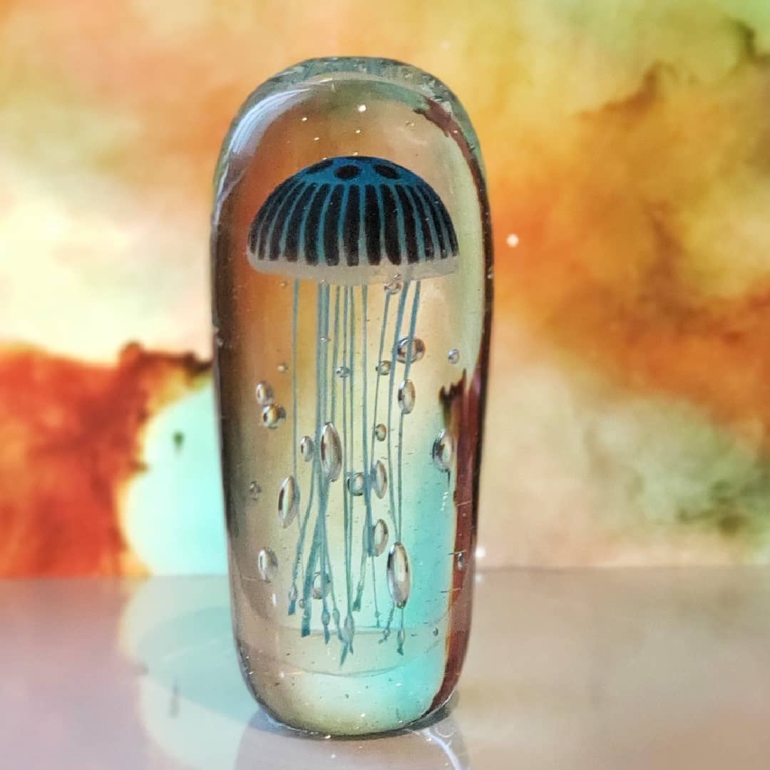 Sean O'Donoghue Glass ~ 'Jellyfish, Medium, Teal - Curate Art & Design Gallery Sorrento Victoria
