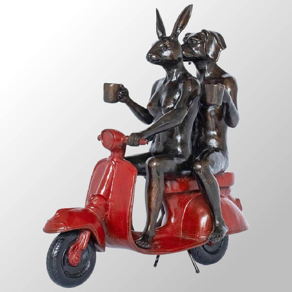 Gillie and Marc Bronze Sculpture ~ 'Their Morning Ride Started With Coffee and a Kiss' (Red) - Curate Art & Design Gallery Sorrento Mornington Peninsula Melbourne