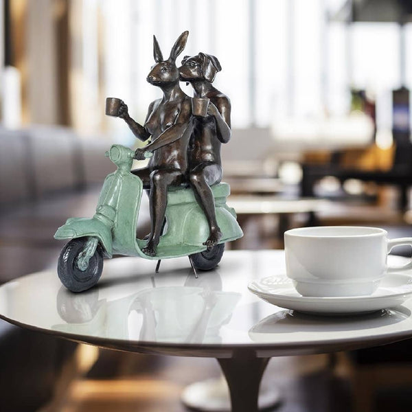 Gillie and Marc Bronze Sculpture ~ 'Their Morning Ride Started With Coffee and a Kiss' (Turq) - Curate Art & Design Gallery Sorrento Mornington Peninsula Melbourne
