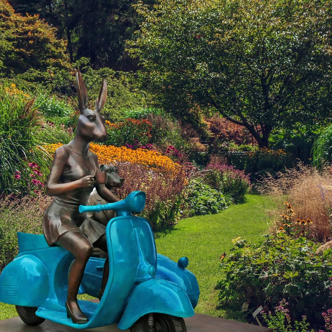 Australian Artists Gillie and Marc Sculpture (Garden) ~ 'Together Side by Side on Blue Wheels' - Curate Art & Design Gallery Sorrento Mornington Peninsula  Melbourne