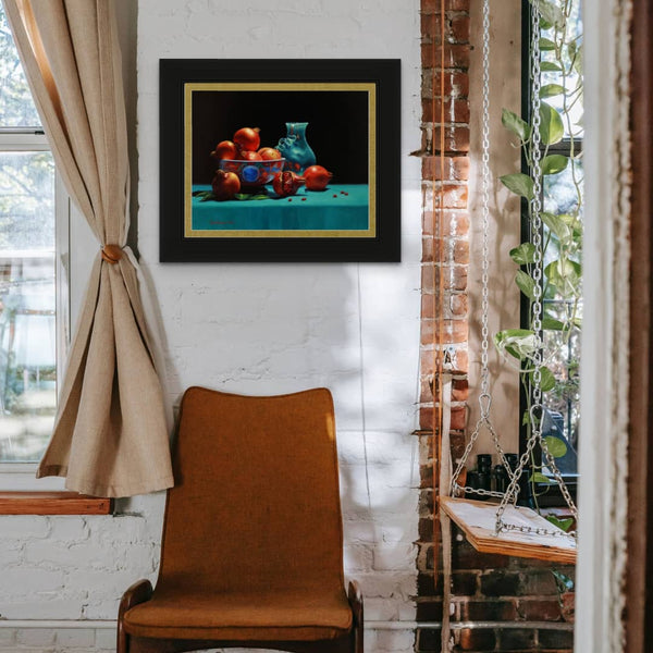 Peninsula-Based Australian Artist Vicki Sullivan Painting ~ 'Imari Bowl with Pomegranates' - Curate Art & Design Gallery Sorrento Mornington Peninsula Melbourne