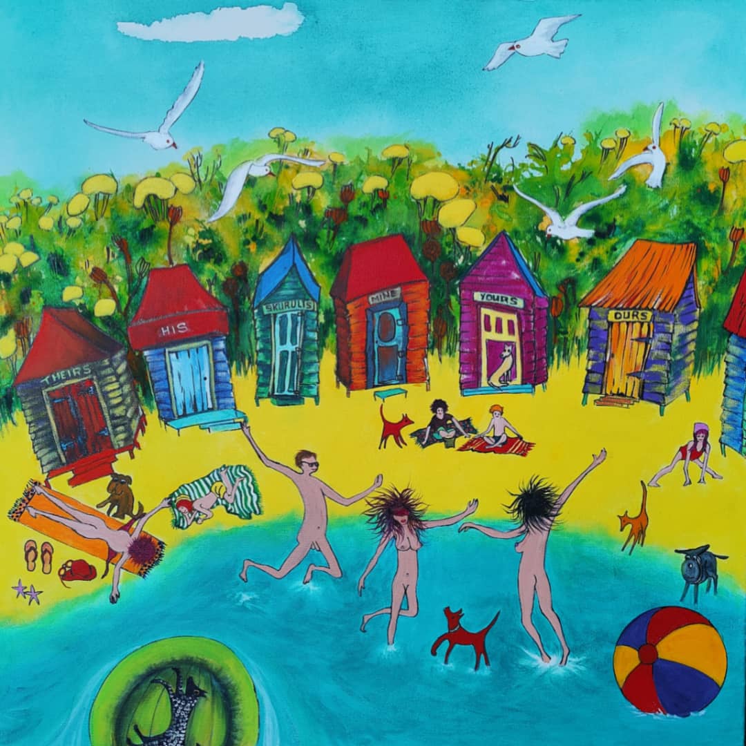 Australian Artist Beverley Skurulis Painting ~ 'Nudie Beach' - Curate Art & Design Gallery Sorrento Victoria